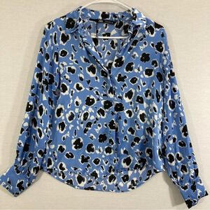 ZARA Blue Black Animal Print Long Sleeve Button Down Small